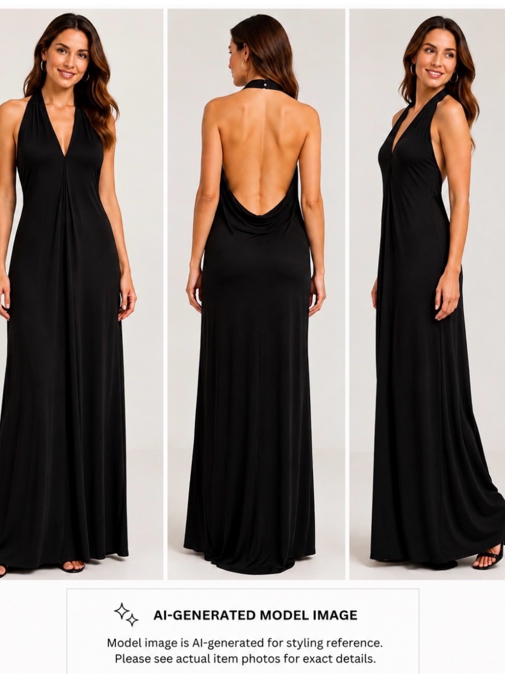 NWT New York & Company Black Backless Halter Maxi Dress L